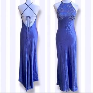 ZUM ZUM By Niki Livas VINTAGE 90s Y2K Satin Sequin Slip Mermaid Dress Blue 5 / 6